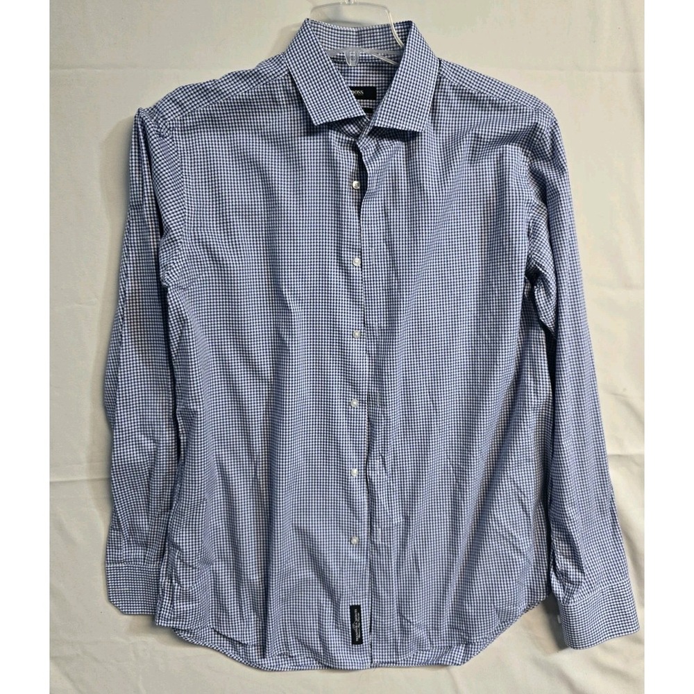 Hugo Boss Men's Dress Shirt 17 XL Blue Checkered